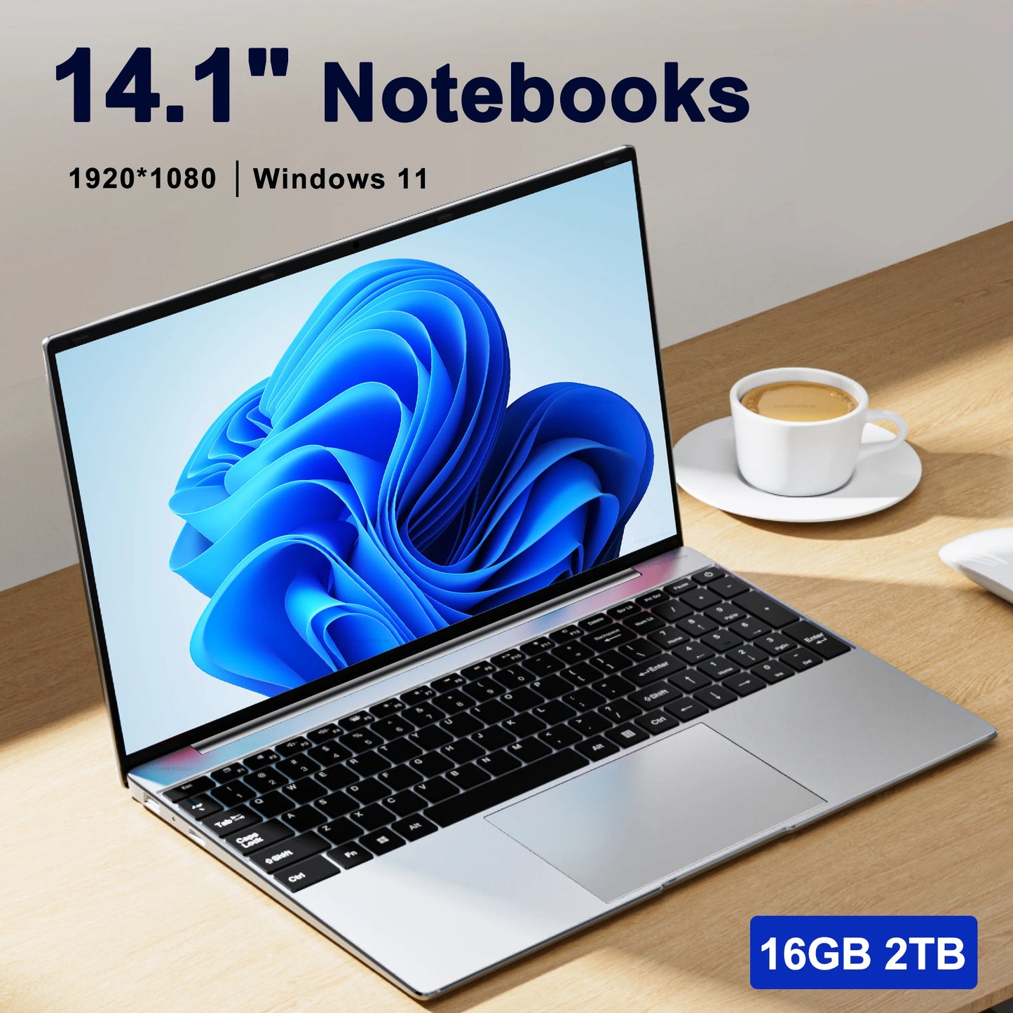 Ultra Slim Laptop 14.1" 16GB RAM 2TB SSD Intel N3700 Notebook Gamer 1920*1080 Display Office Study Computer PC Windows 11 Pro - ALPENZO