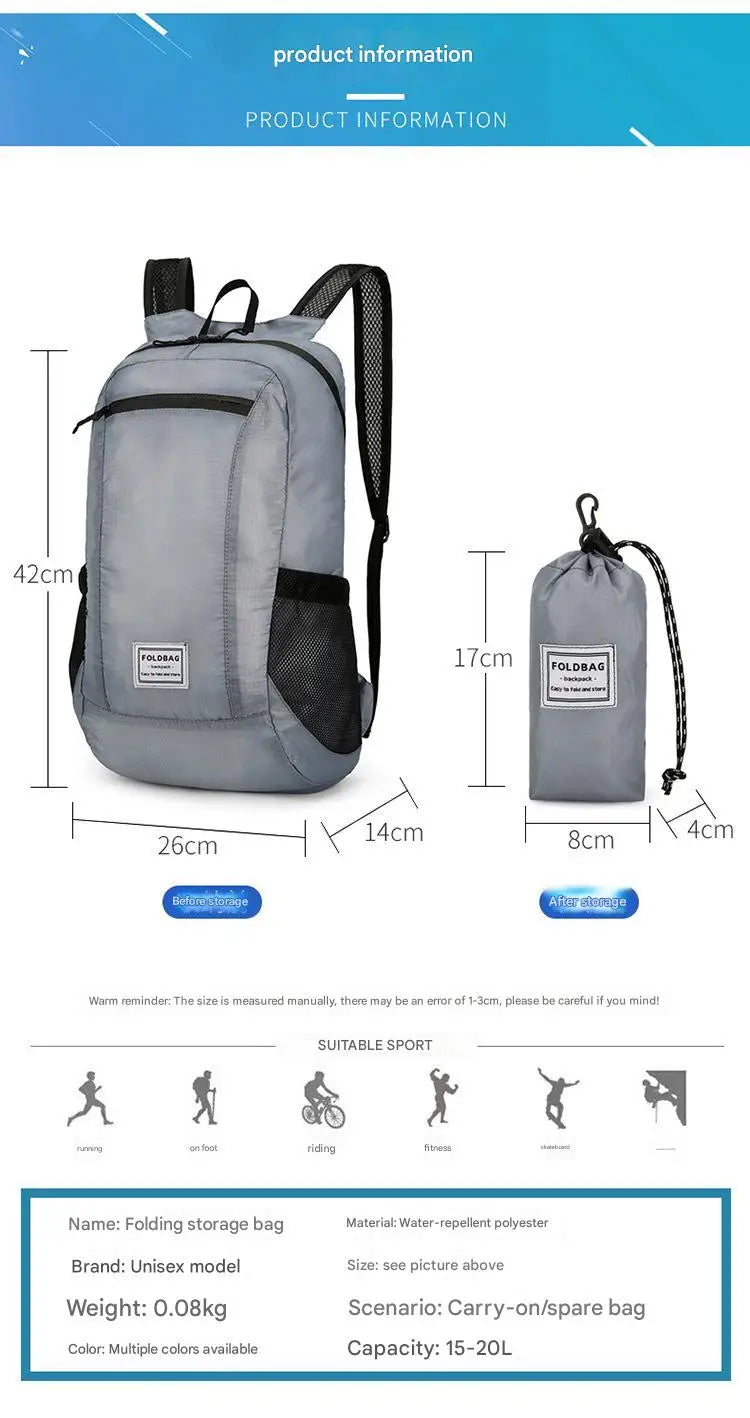 Outdoor Ultra-light Travel Portable Folding Backpack Waterproof Skin Storage Bag Mountaineering Leisure Sports Backpack