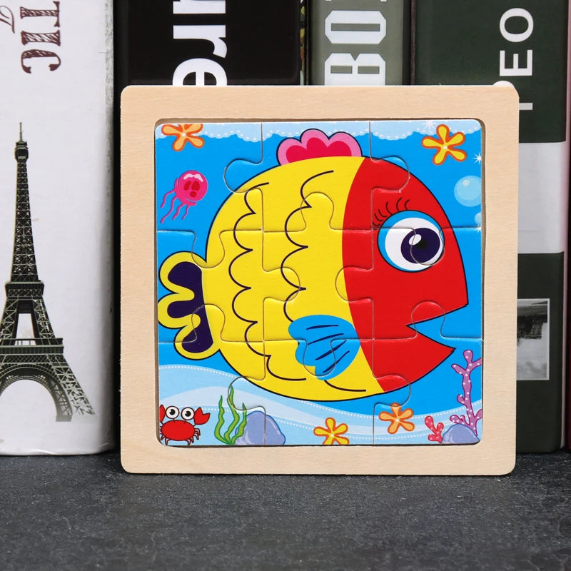 Hot Sale 11X11CM Kids Wooden Puzzle Baby Cartoon Animal Traffic Tangram Wood Puzzle Educational Jigsaw Toys For Children Gifts ALPENZO
