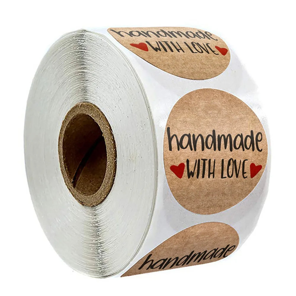 100-500pcs 1inch Vintage Kraft Paper Handmade With Love Stickers for Package Thank You Stationery Adhesive Labels Baking Seals ALPENZO
