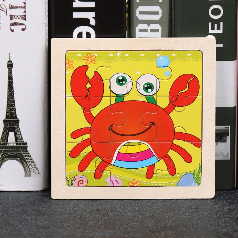 Hot Sale 11X11CM Kids Wooden Puzzle Baby Cartoon Animal Traffic Tangram Wood Puzzle Educational Jigsaw Toys For Children Gifts ALPENZO