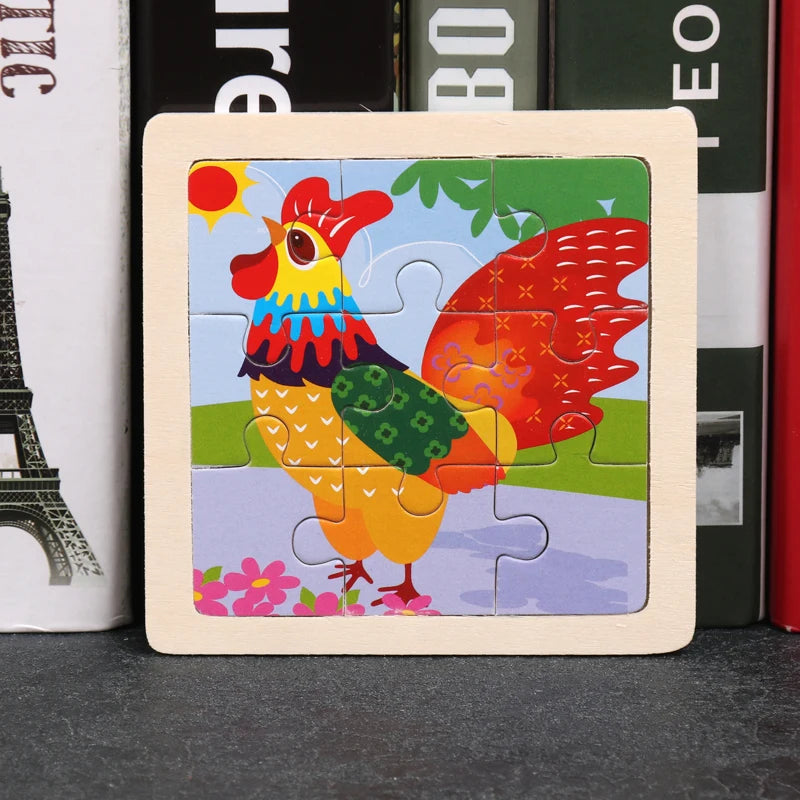 Hot Sale 11X11CM Kids Wooden Puzzle Baby Cartoon Animal Traffic Tangram Wood Puzzle Educational Jigsaw Toys For Children Gifts ALPENZO