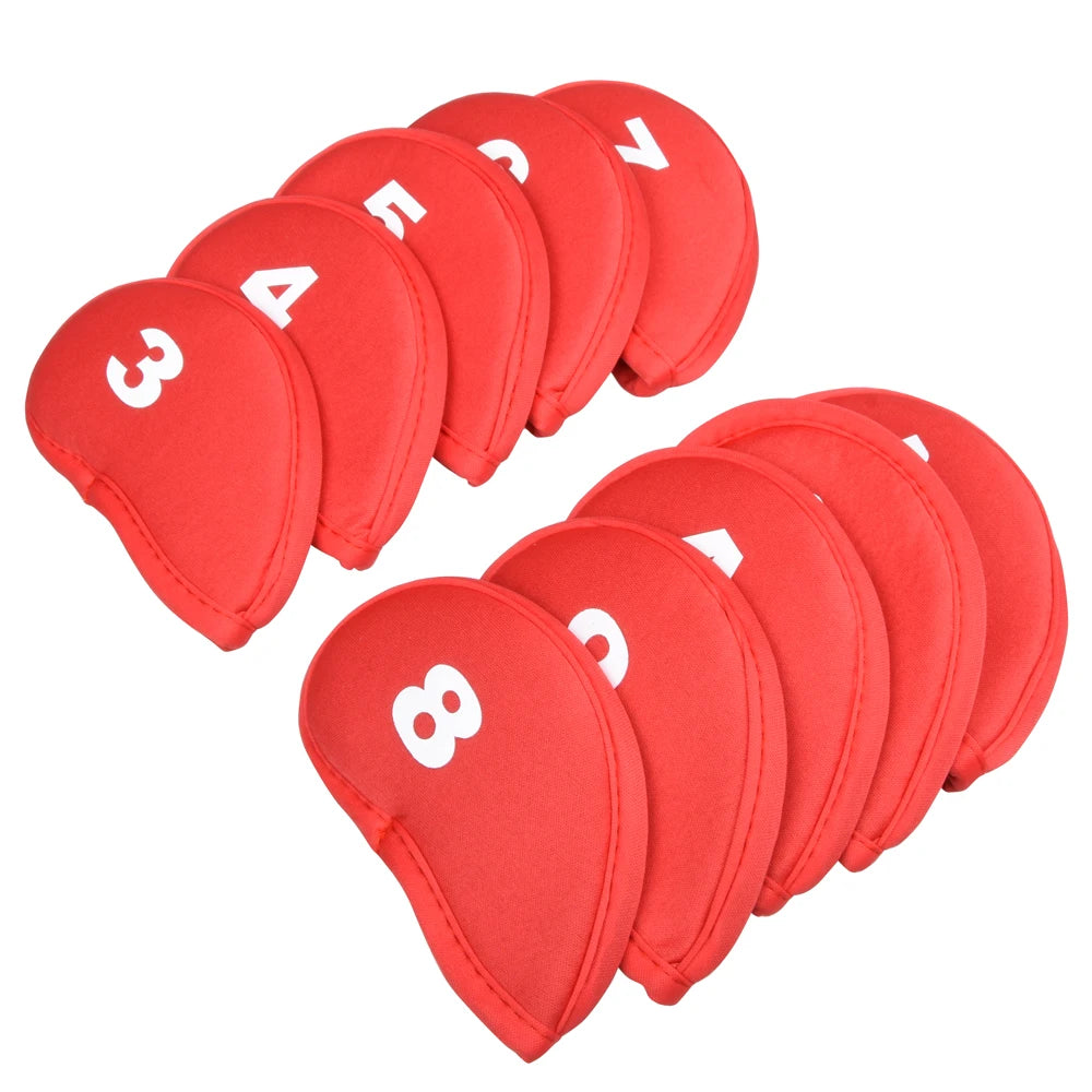10Pcs/set Golf Iron Head Covers Iron Golf Club Protective Black/Red/Blue Golf Club Iron Head Protector Golf Accessories