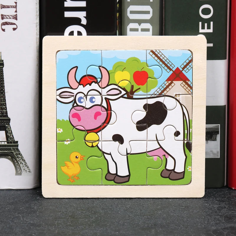 Hot Sale 11X11CM Kids Wooden Puzzle Baby Cartoon Animal Traffic Tangram Wood Puzzle Educational Jigsaw Toys For Children Gifts ALPENZO