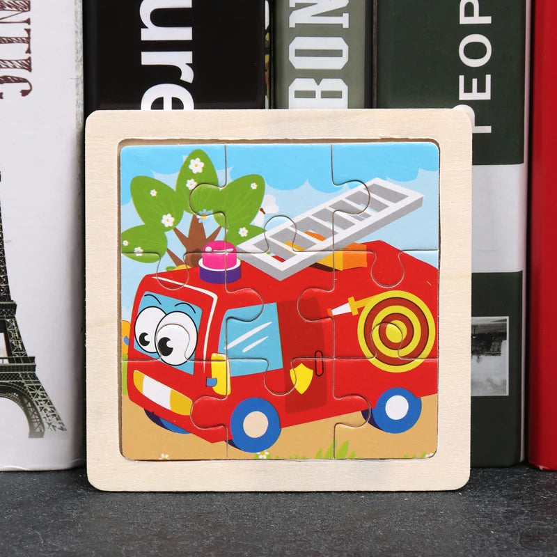 Hot Sale 11X11CM Kids Wooden Puzzle Baby Cartoon Animal Traffic Tangram Wood Puzzle Educational Jigsaw Toys For Children Gifts ALPENZO