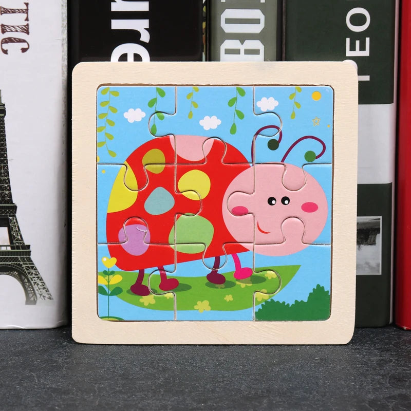 Hot Sale 11X11CM Kids Wooden Puzzle Baby Cartoon Animal Traffic Tangram Wood Puzzle Educational Jigsaw Toys For Children Gifts ALPENZO