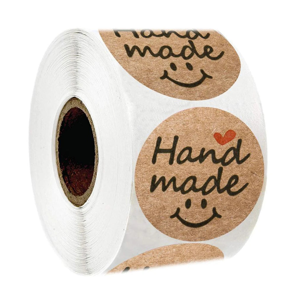 100-500pcs 1inch Vintage Kraft Paper Handmade With Love Stickers for Package Thank You Stationery Adhesive Labels Baking Seals ALPENZO