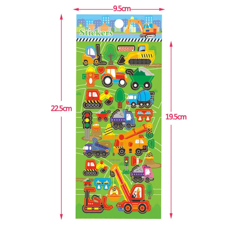 6 Sheets 3D Bubble Sticker Car Truck Plane Traffic Waterproof Cartoon Anime Stickers For Girl Boy Kids Funny Educational Toys ALPENZO