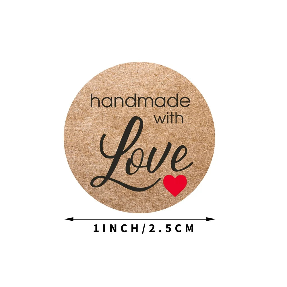 100-500pcs 1inch Vintage Kraft Paper Handmade With Love Stickers for Package Thank You Stationery Adhesive Labels Baking Seals ALPENZO