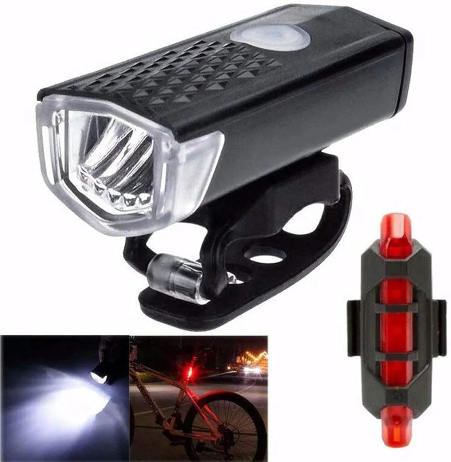 USB Rechargeable Bike Lights Set Bicycle Front Light Rear Lamp Easy to Install 3 Modes Headlight Taillight Cycling Accessories