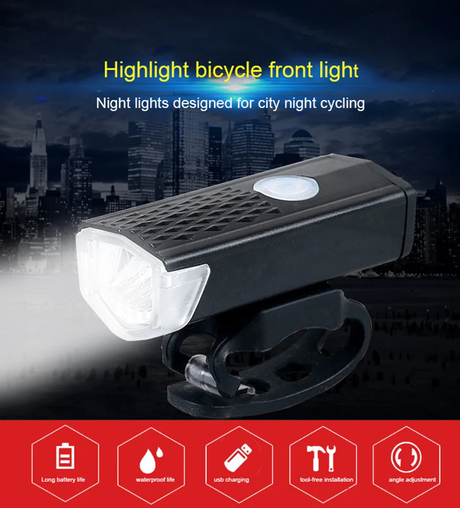 USB Rechargeable Bike Lights Set Bicycle Front Light Rear Lamp Easy to Install 3 Modes Headlight Taillight Cycling Accessories
