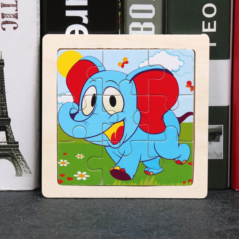 Hot Sale 11X11CM Kids Wooden Puzzle Baby Cartoon Animal Traffic Tangram Wood Puzzle Educational Jigsaw Toys For Children Gifts ALPENZO