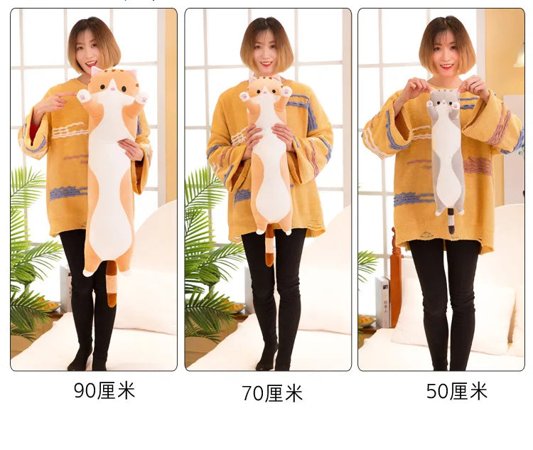 50/70cm Cute Soft Long Cat Plush Toys Stuffed Pause Office Nap Pillow Bed Sleep Home Decor Gift Doll for Kids Girl ALPENZO