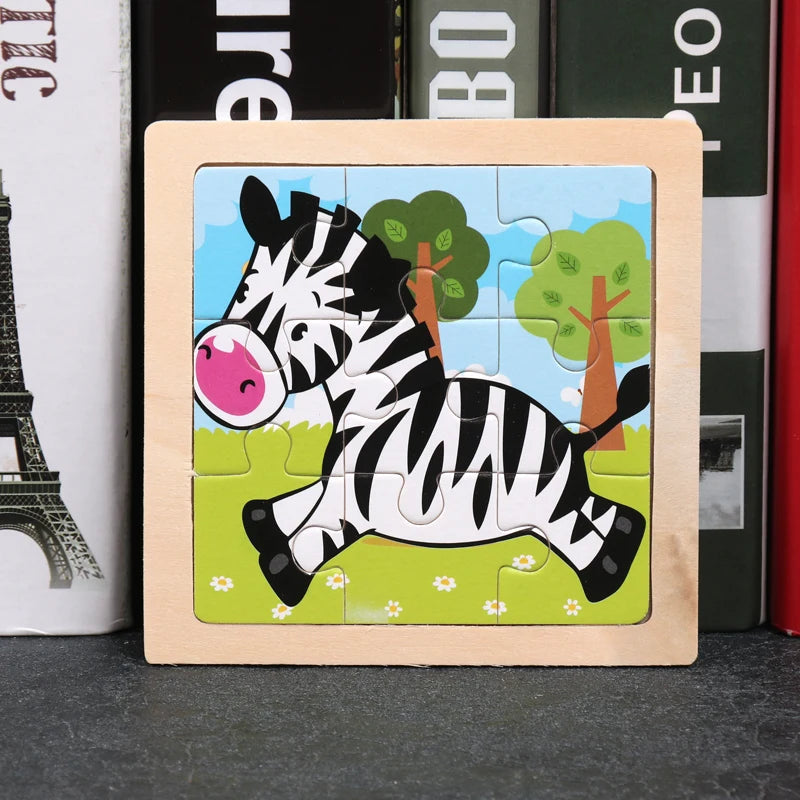 Hot Sale 11X11CM Kids Wooden Puzzle Baby Cartoon Animal Traffic Tangram Wood Puzzle Educational Jigsaw Toys For Children Gifts ALPENZO