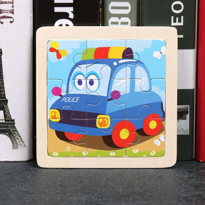 Hot Sale 11X11CM Kids Wooden Puzzle Baby Cartoon Animal Traffic Tangram Wood Puzzle Educational Jigsaw Toys For Children Gifts ALPENZO