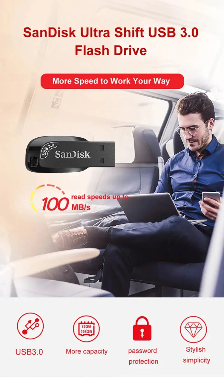 Original SanDisk USB 3.2 USB Flash Drive CZ410 32GB 64GB 128GB 256GB Pen Drive Memory Stick Black U Disk Mini Pendrive - ALPENZO