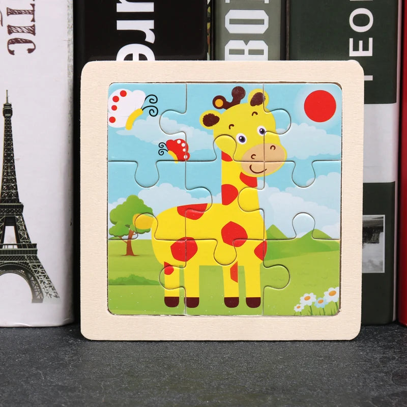Hot Sale 11X11CM Kids Wooden Puzzle Baby Cartoon Animal Traffic Tangram Wood Puzzle Educational Jigsaw Toys For Children Gifts ALPENZO