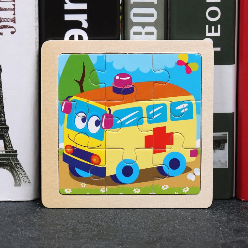 Hot Sale 11X11CM Kids Wooden Puzzle Baby Cartoon Animal Traffic Tangram Wood Puzzle Educational Jigsaw Toys For Children Gifts ALPENZO