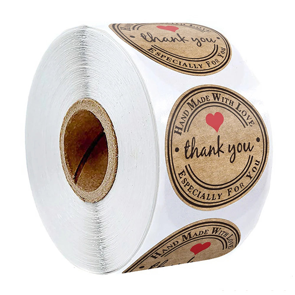 100-500pcs 1inch Vintage Kraft Paper Handmade With Love Stickers for Package Thank You Stationery Adhesive Labels Baking Seals ALPENZO