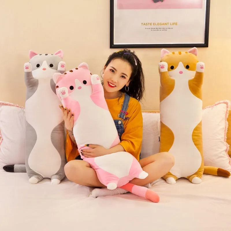 50/70cm Cute Soft Long Cat Plush Toys Stuffed Pause Office Nap Pillow Bed Sleep Home Decor Gift Doll for Kids Girl ALPENZO