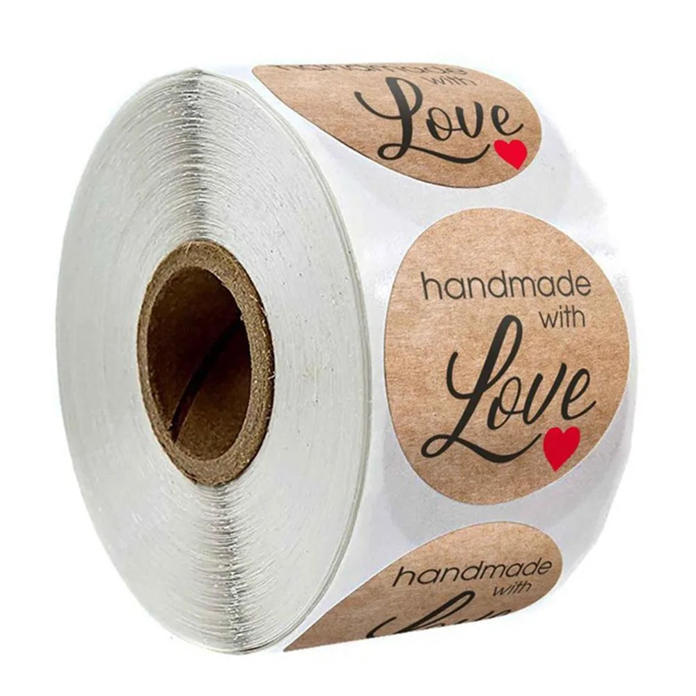 100-500pcs 1inch Vintage Kraft Paper Handmade With Love Stickers for Package Thank You Stationery Adhesive Labels Baking Seals ALPENZO