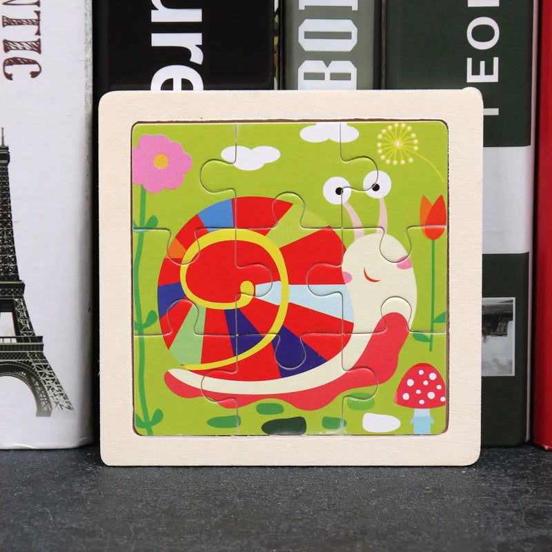 Hot Sale 11X11CM Kids Wooden Puzzle Baby Cartoon Animal Traffic Tangram Wood Puzzle Educational Jigsaw Toys For Children Gifts ALPENZO