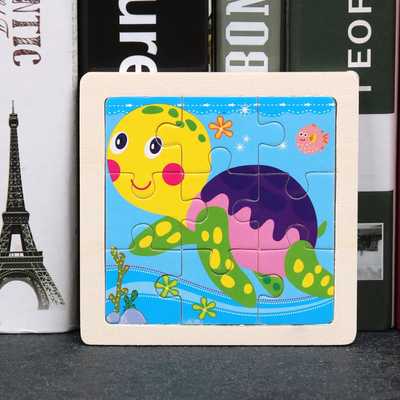 Hot Sale 11X11CM Kids Wooden Puzzle Baby Cartoon Animal Traffic Tangram Wood Puzzle Educational Jigsaw Toys For Children Gifts ALPENZO