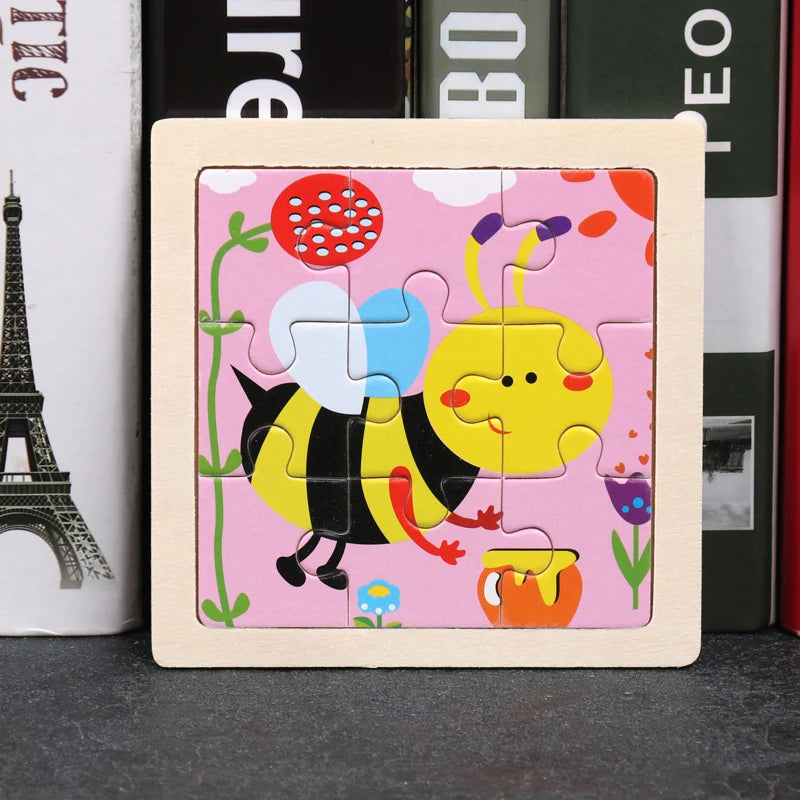 Hot Sale 11X11CM Kids Wooden Puzzle Baby Cartoon Animal Traffic Tangram Wood Puzzle Educational Jigsaw Toys For Children Gifts ALPENZO