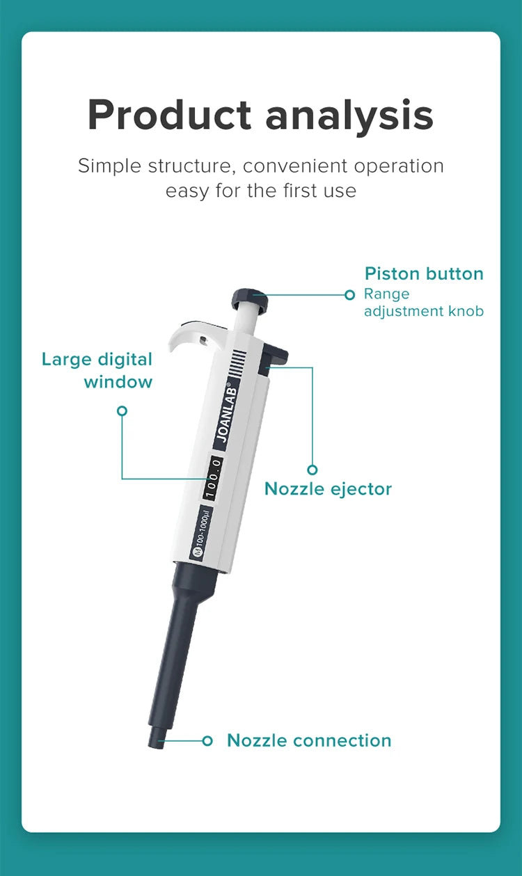 JOANLAB Micropipette Laboratory Automatic Pipette Digital Adjustable Plastic Pipette Chemistry Lab Equipment With Pipette Tips ALPENZO