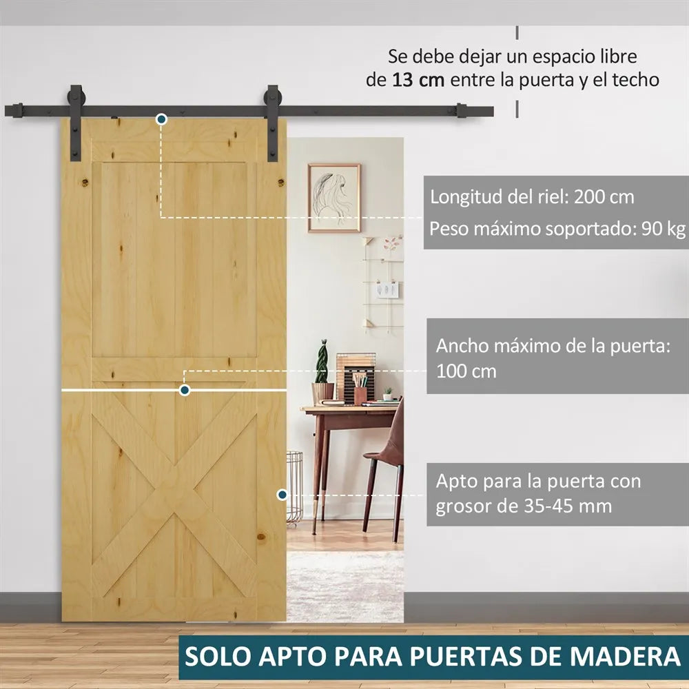 HOMCOM Kit Instalacion Montaje Puerta Corredera Madera Puertas Corredizas Riel Acero - ALPENZO