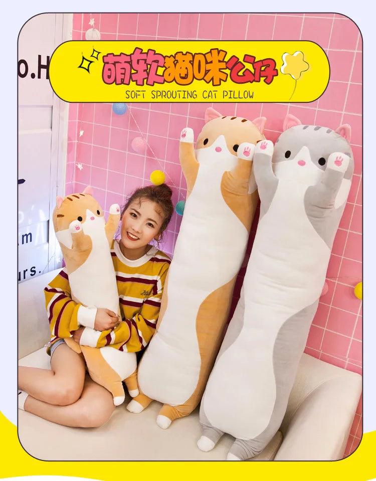 50/70cm Cute Soft Long Cat Plush Toys Stuffed Pause Office Nap Pillow Bed Sleep Home Decor Gift Doll for Kids Girl ALPENZO