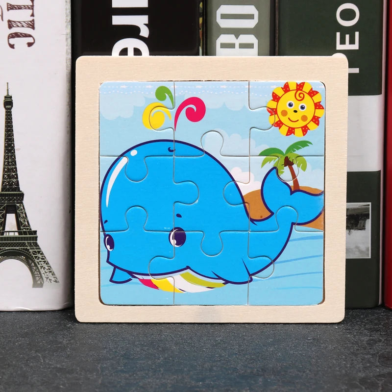 Hot Sale 11X11CM Kids Wooden Puzzle Baby Cartoon Animal Traffic Tangram Wood Puzzle Educational Jigsaw Toys For Children Gifts ALPENZO