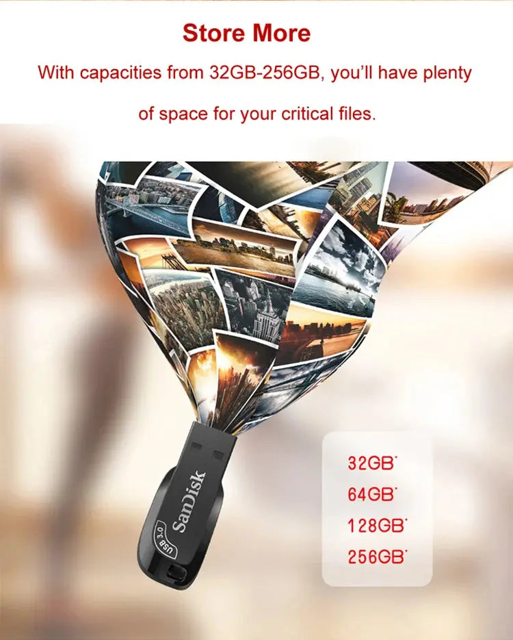 Original SanDisk USB 3.2 USB Flash Drive CZ410 32GB 64GB 128GB 256GB Pen Drive Memory Stick Black U Disk Mini Pendrive - ALPENZO