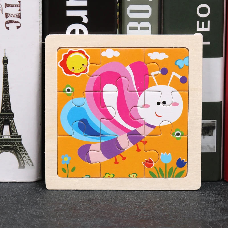 Hot Sale 11X11CM Kids Wooden Puzzle Baby Cartoon Animal Traffic Tangram Wood Puzzle Educational Jigsaw Toys For Children Gifts ALPENZO