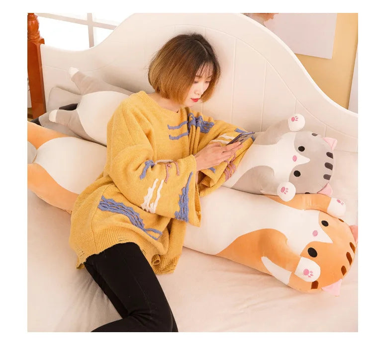 50/70cm Cute Soft Long Cat Plush Toys Stuffed Pause Office Nap Pillow Bed Sleep Home Decor Gift Doll for Kids Girl ALPENZO