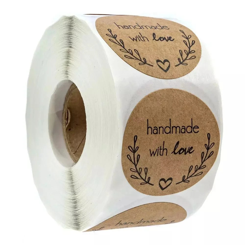 100-500pcs 1inch Vintage Kraft Paper Handmade With Love Stickers for Package Thank You Stationery Adhesive Labels Baking Seals ALPENZO