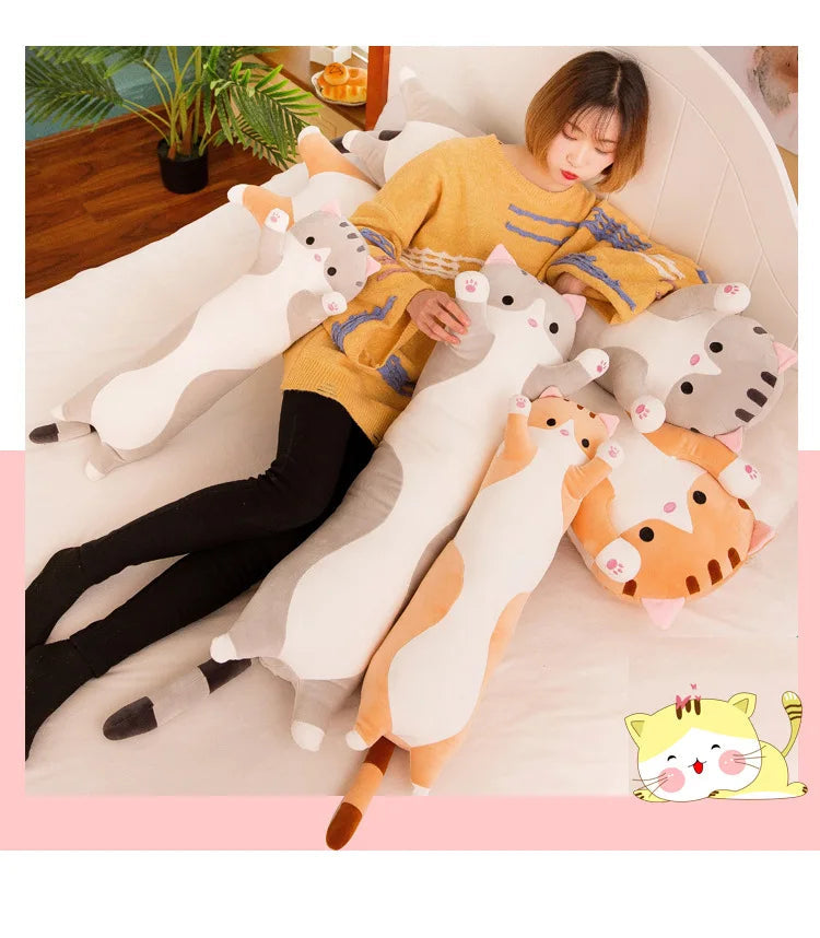 50/70cm Cute Soft Long Cat Plush Toys Stuffed Pause Office Nap Pillow Bed Sleep Home Decor Gift Doll for Kids Girl ALPENZO