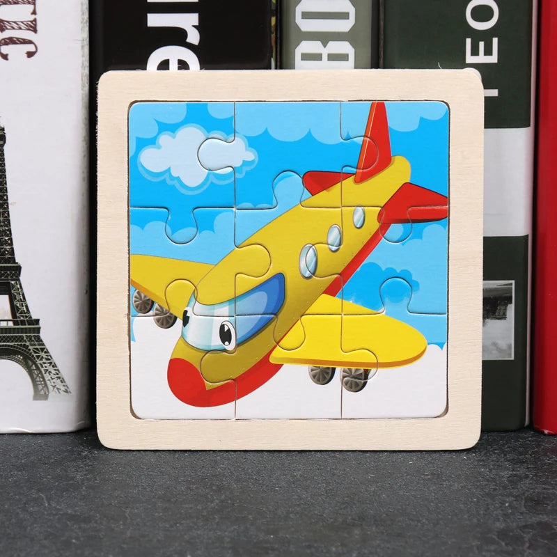 Hot Sale 11X11CM Kids Wooden Puzzle Baby Cartoon Animal Traffic Tangram Wood Puzzle Educational Jigsaw Toys For Children Gifts ALPENZO