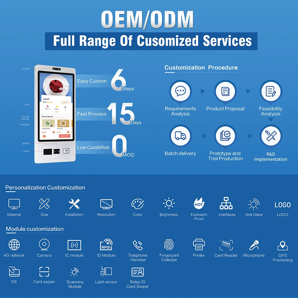 TouchWo 15.6 21.5 23.8 Inch Wall Mount Touch Screen AIO Computer Touchscreen Self Service Checkout Ordering Ticket Payment Kiosk - ALPENZO