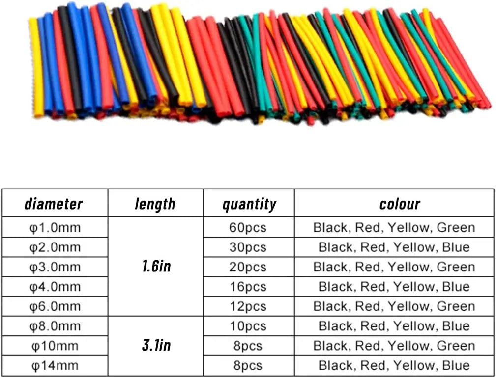 127pcs Black Heat Shrinkable Tube Cable Insulation Sleeve Waterproof Electronic Lated Polyolefin Sheathed Shrink Tubing - ALPENZO
