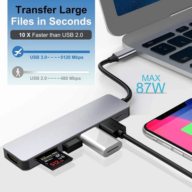 USB C HUB Type C Splitter Thunderbolt 3 Docking Station Laptop Adapter With For Macbook Air M1 iPad Pro - ALPENZO