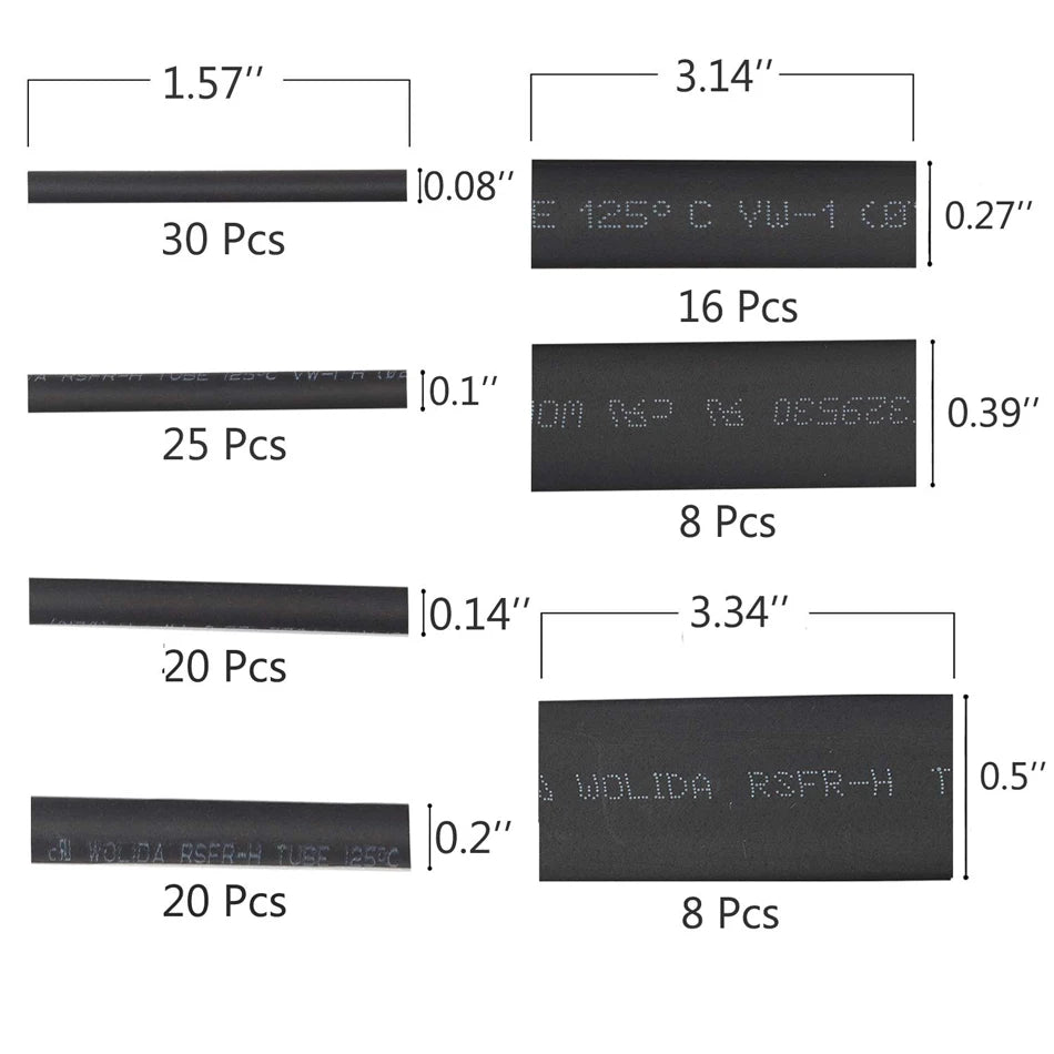 127pcs Black Heat Shrinkable Tube Cable Insulation Sleeve Waterproof Electronic Lated Polyolefin Sheathed Shrink Tubing - ALPENZO