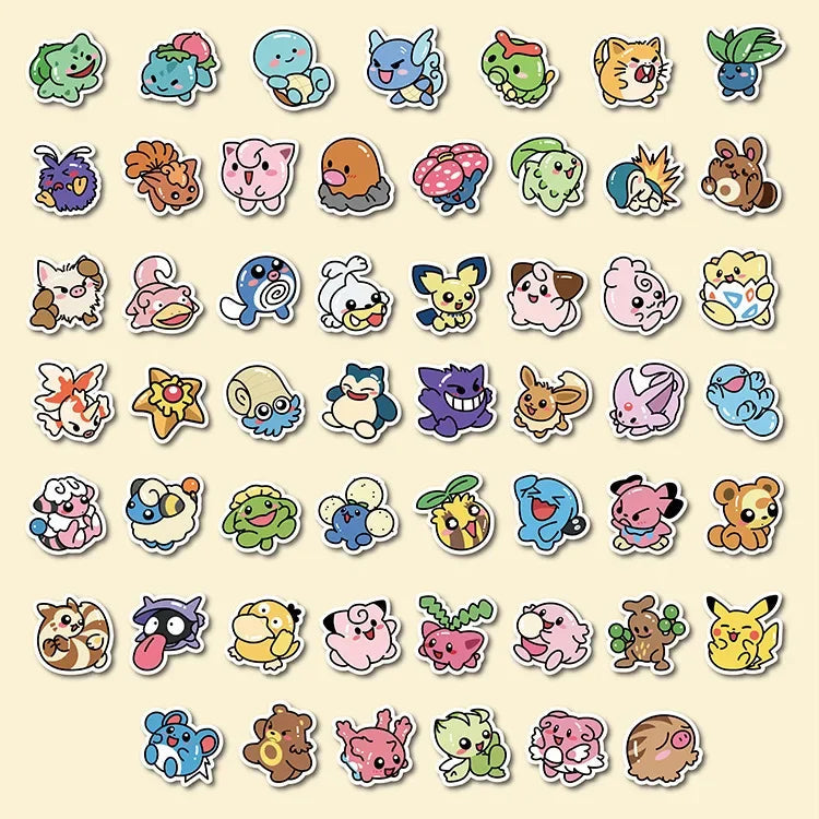 50PCS Kawaii Anime Pokemon Stickers Pikachu Decals DIY for Laptop Luggage Skateboard Phone Cartoon Kid Toy Gift Stickers ALPENZO