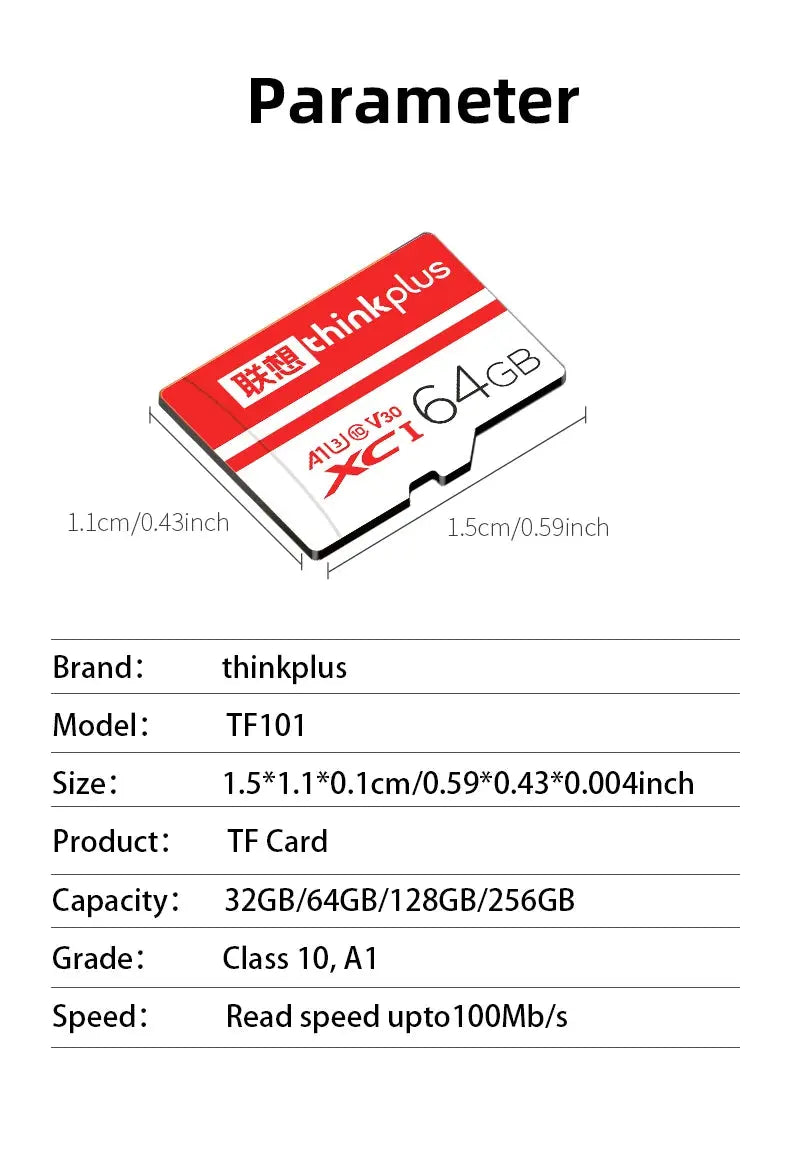 thinkplus Mini SD Card Class 10 TF Flash Card 32GB-256G Memory Card For Mobile Phone PC Speaker HD Camera Game Switch for Lenovo - ALPENZO