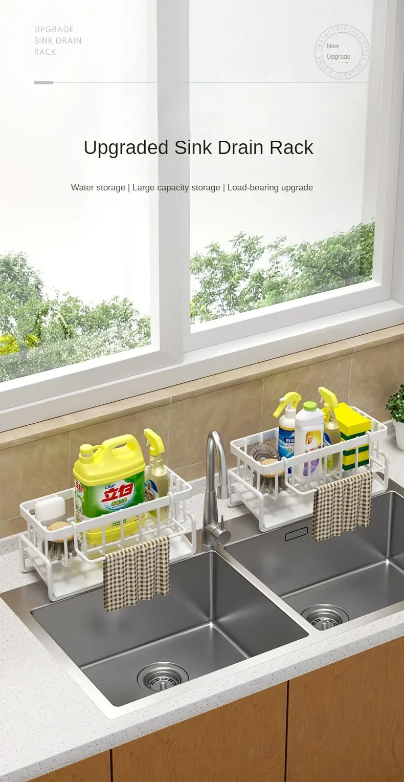 Kitchen Shelf Rag Storage Drainage Shelf No-Punch Storage Rack Home Spice Rack Sink Tap Sink Drainage Rack Kitchen Accessories - ALPENZO