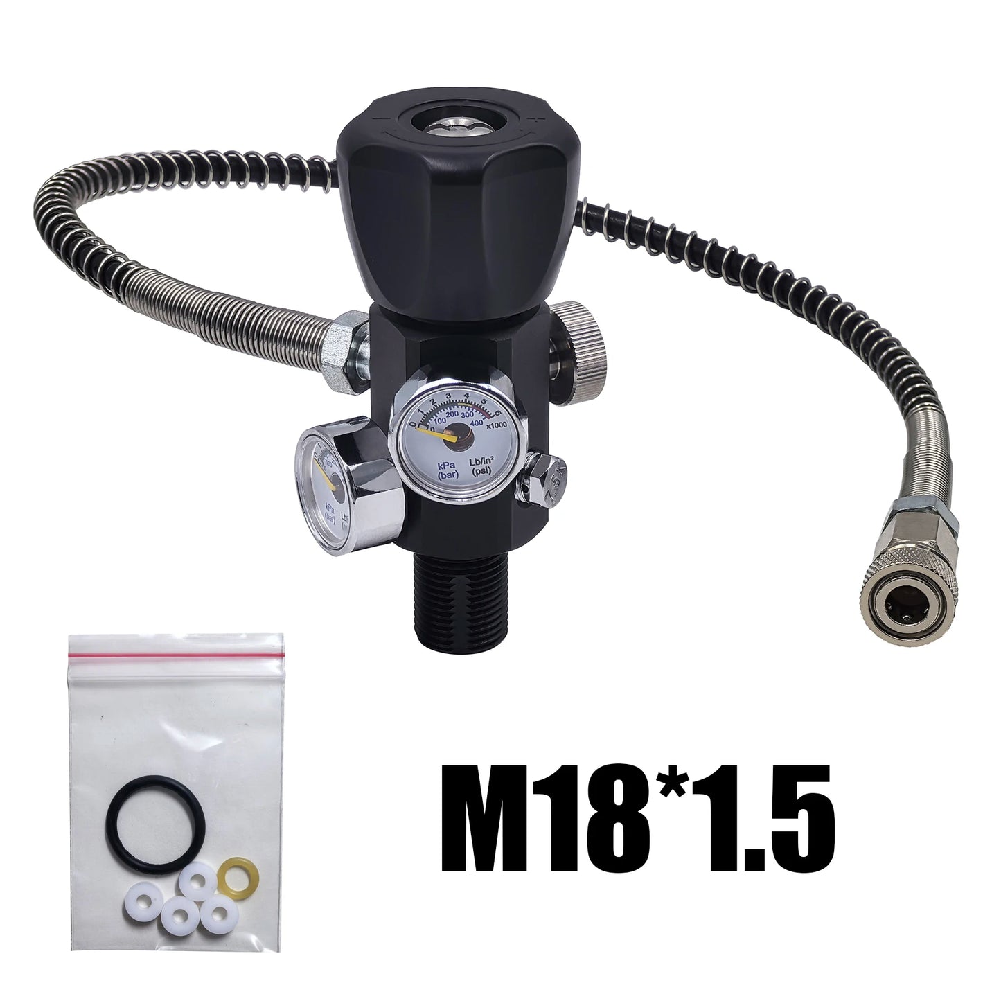 DIN Valve Fill Station Adapter 4500psi/300bar with 20inches Hose Dual Gauge for Charging Scuba Tank Diving