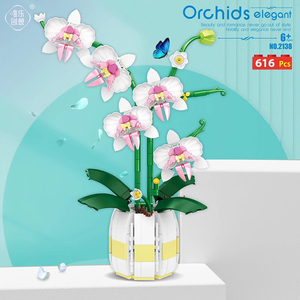 WLtoys 2139 Orchid Building Blocks Flowers Bouquet Flower Blocks Bonsai Plant Model Bricks Romantic Home Decoration Toy For Kids ALPENZO