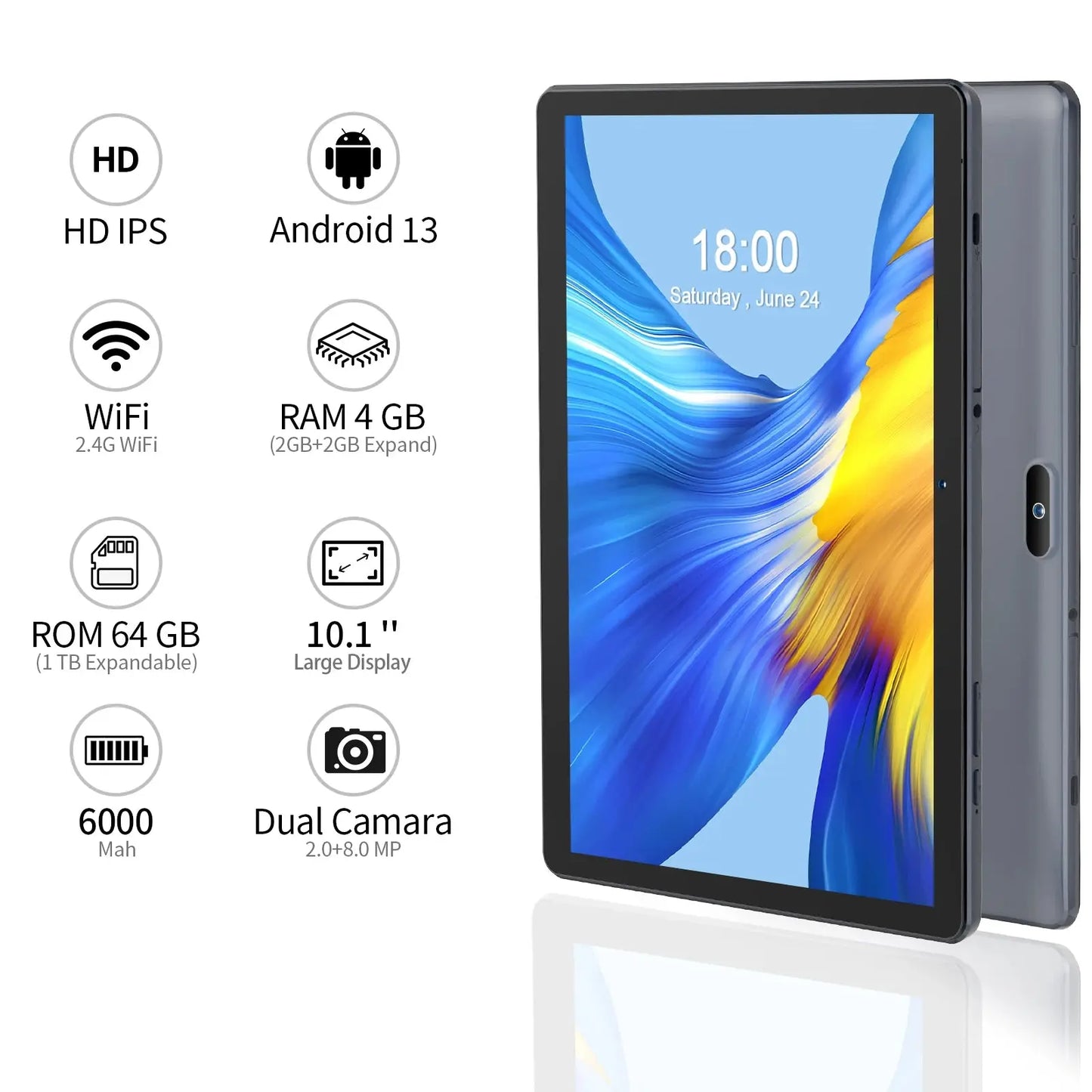 PRITOM 10 Inch Tablet PC with SIM Slot Android 13 64 GB Quad Core Touch Screen WiFi GPS Support 3G Phone Call - ALPENZO