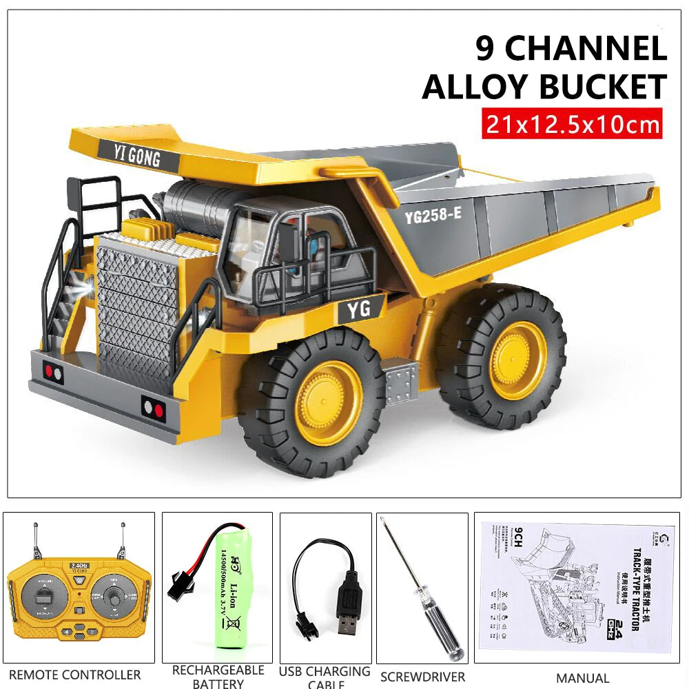 RC Excavator Dumper Car 2.4G Remote Control Engineering Vehicle Crawler Truck Bulldozer Toys for Boys Kids Christmas Gifts ALPENZO