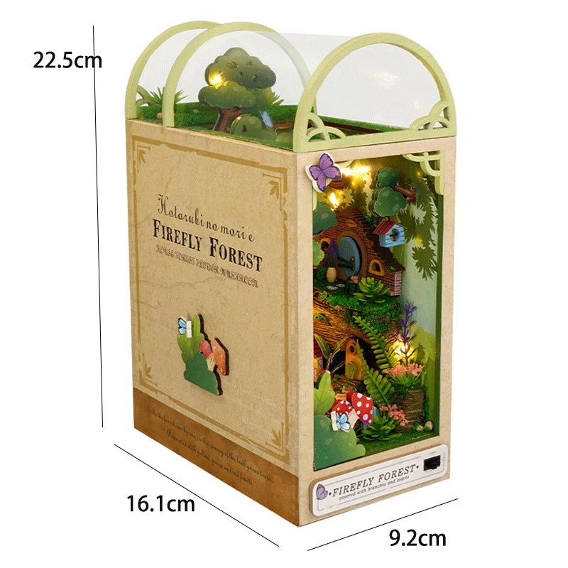 DIY Book Nook Kit Bookend Kit Wooden Doll House Bookshelf Insert Decor With Warm Light 3D Puzzle Assembly Building Model Gifts ALPENZO